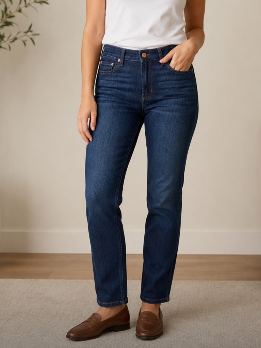 L.L. Bean Bean Flex Straight-Leg Jeans in Dark Blue Denim NEW